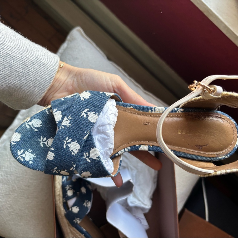 Coach Blue Floral Espadrille Wedge Sandals - Picture 7 of 9